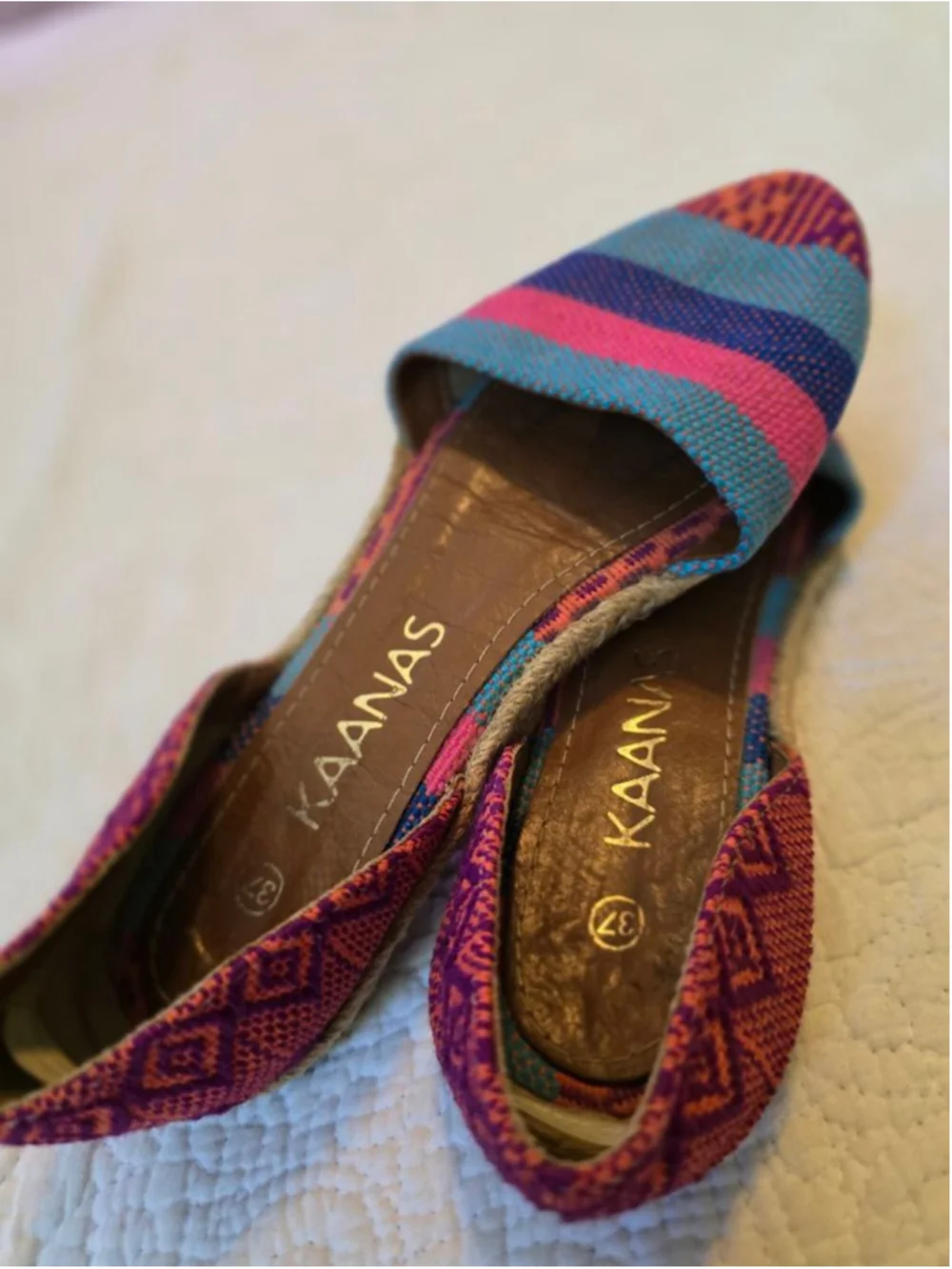 Women's Vibrant Boho Espadrilles Size 7 Pink Blue Striped Canvas Resort Wear